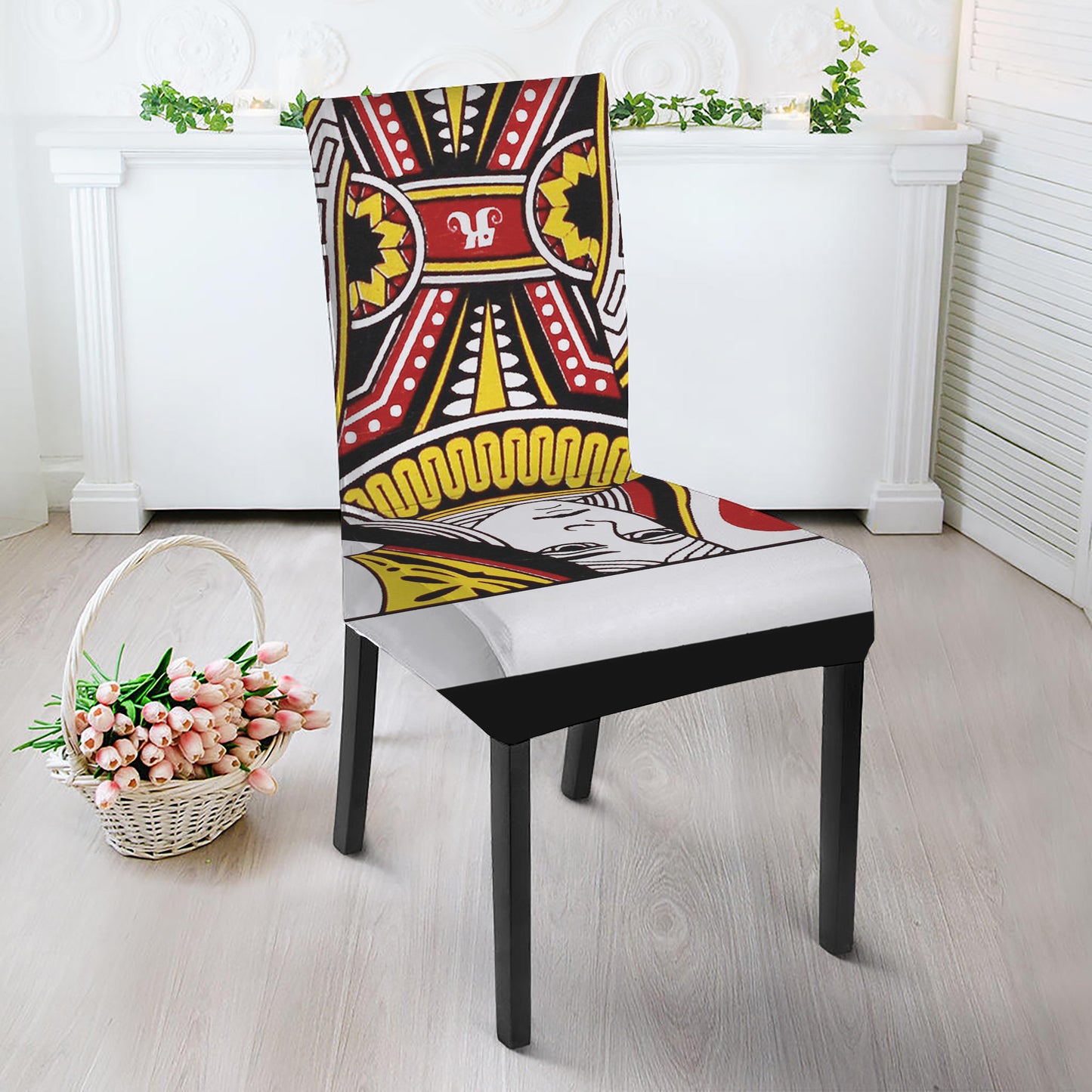 Queen Of Hearts Playing Card Print Dining Chair Slipcover
