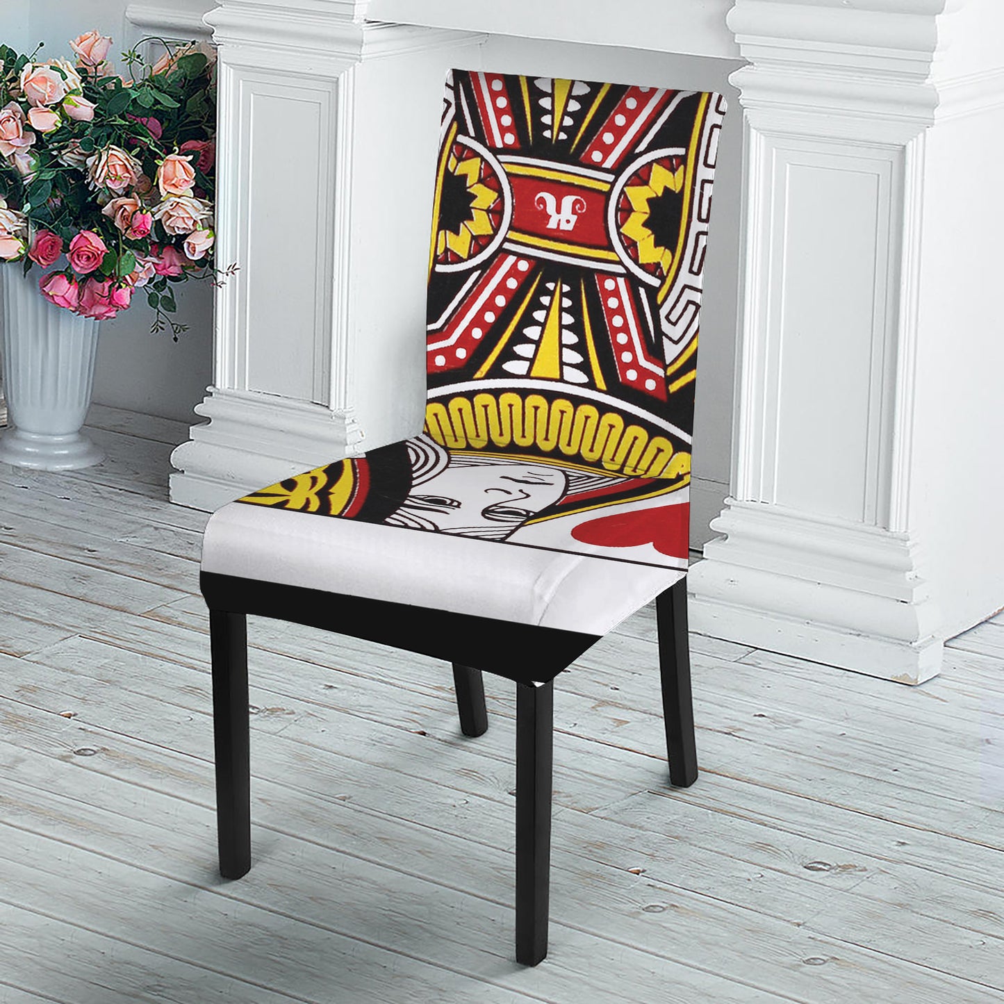Queen Of Hearts Playing Card Print Dining Chair Slipcover