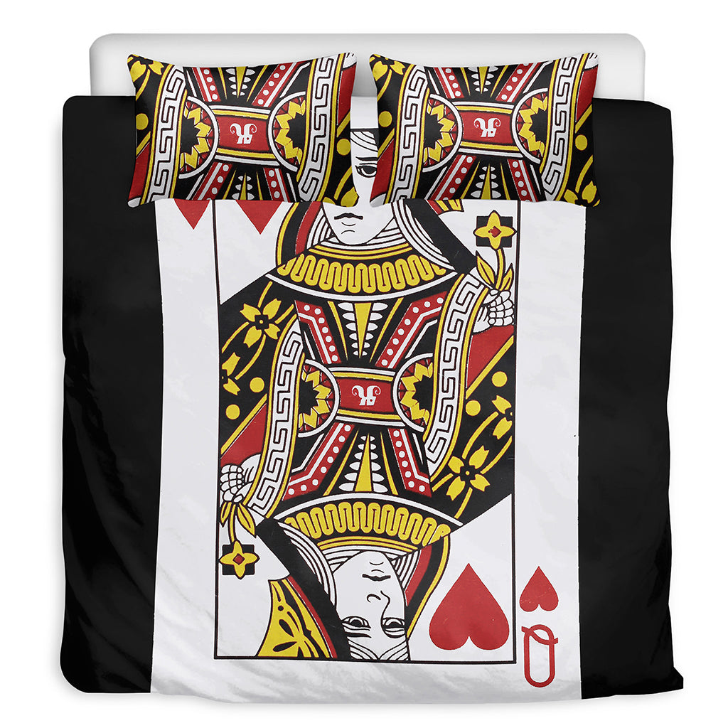 Queen Of Hearts Playing Card Print Duvet Cover Bedding Set
