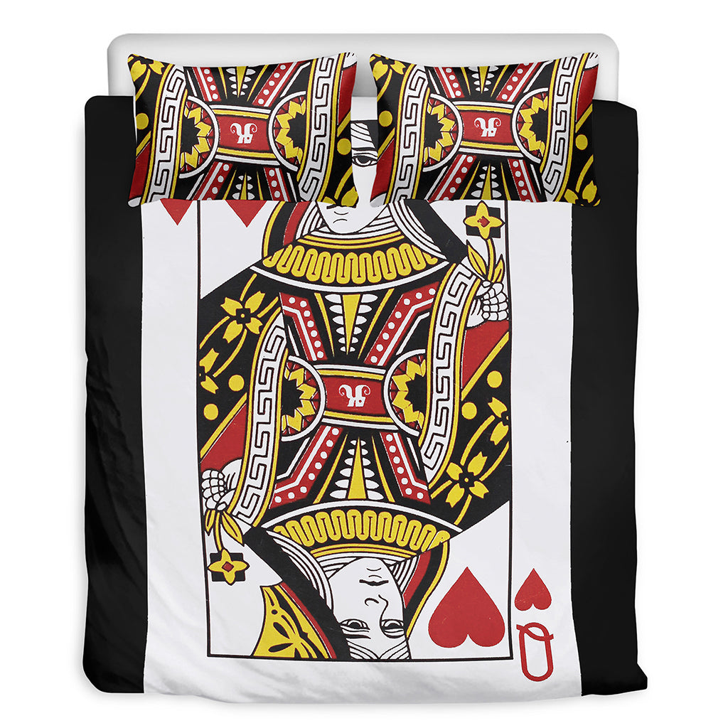 Queen Of Hearts Playing Card Print Duvet Cover Bedding Set