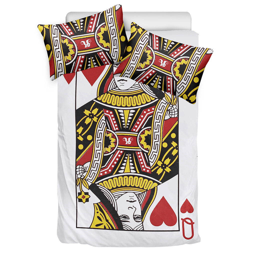 Queen Of Hearts Playing Card Print Duvet Cover Bedding Set