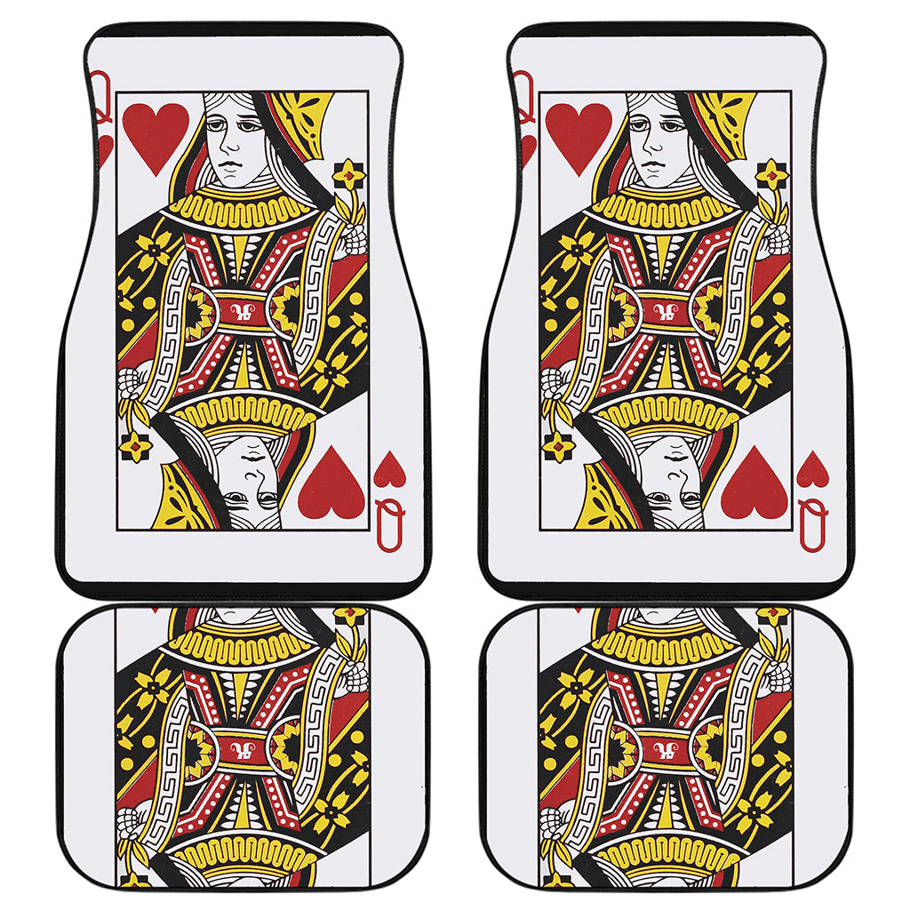 Queen Of Hearts Playing Card Print Front and Back Car Floor Mats