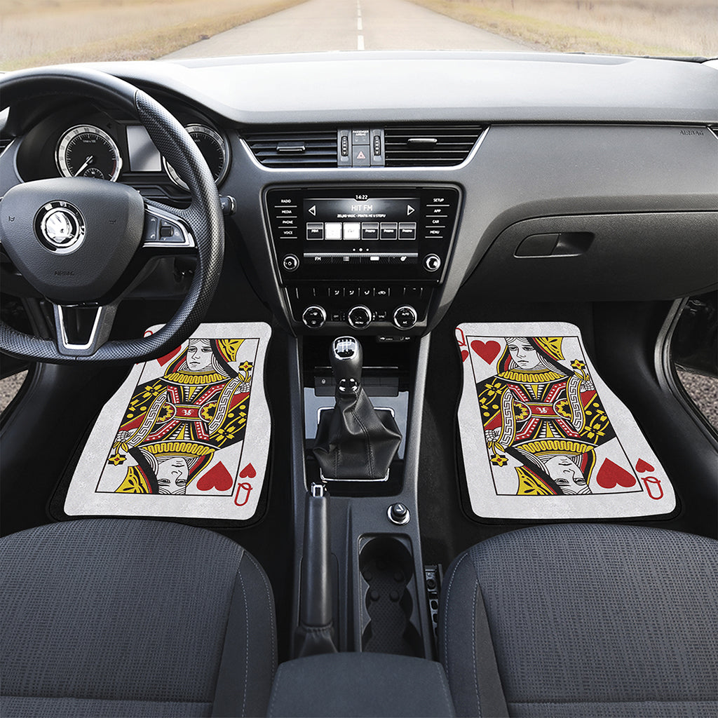 Queen Of Hearts Playing Card Print Front and Back Car Floor Mats