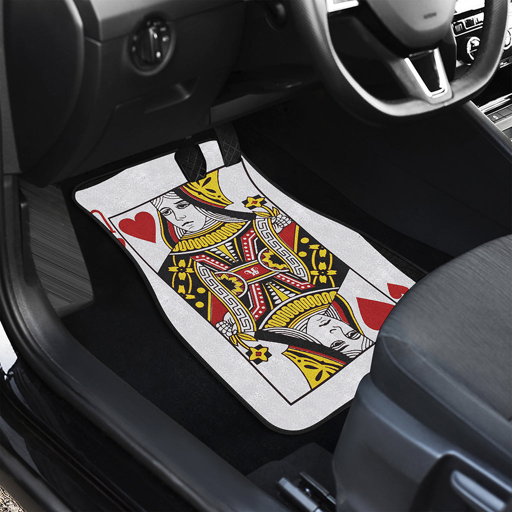 Queen Of Hearts Playing Card Print Front and Back Car Floor Mats