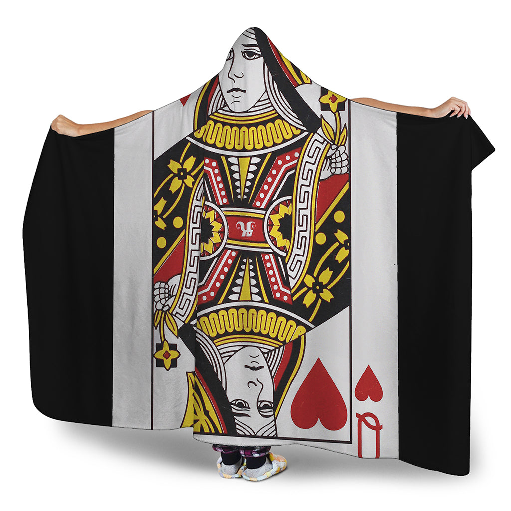 Queen Of Hearts Playing Card Print Hooded Blanket