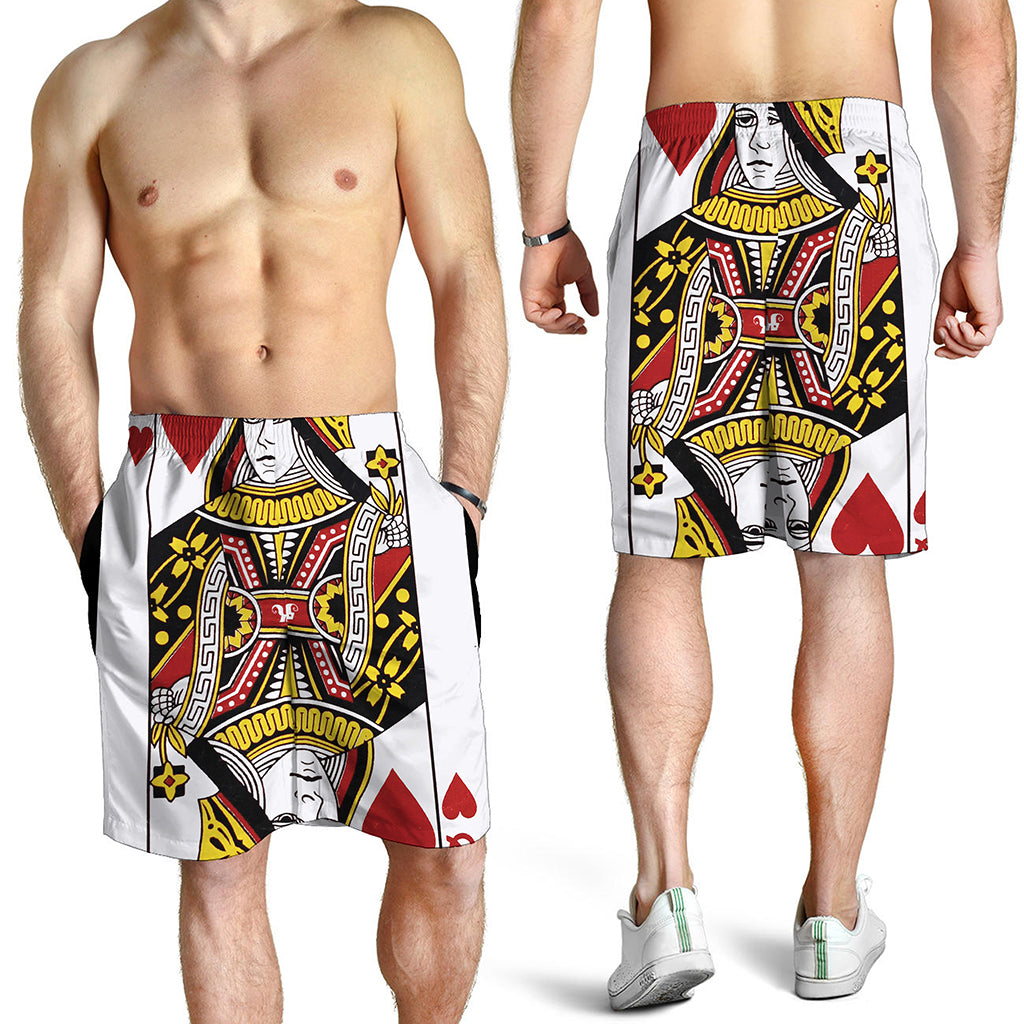 Queen Of Hearts Playing Card Print Men's Shorts