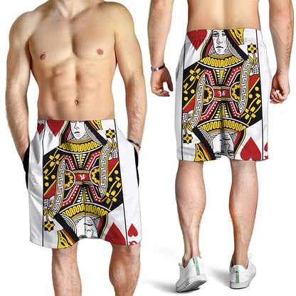Queen Of Hearts Playing Card Print Men's Shorts