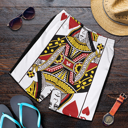 Queen Of Hearts Playing Card Print Men's Shorts
