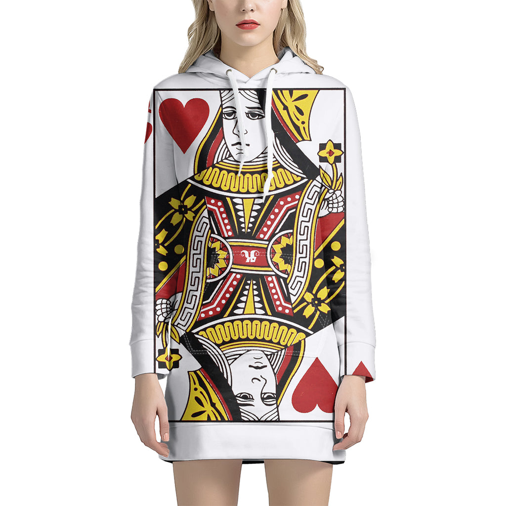 Queen Of Hearts Playing Card Print Pullover Hoodie Dress