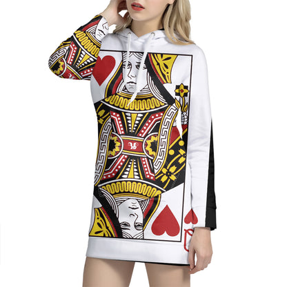Queen Of Hearts Playing Card Print Pullover Hoodie Dress