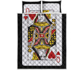 Queen Of Hearts Playing Card Print Quilt Bed Set