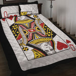 Queen Of Hearts Playing Card Print Quilt Bed Set