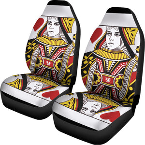 Queen Of Hearts Playing Card Print Universal Fit Car Seat Covers