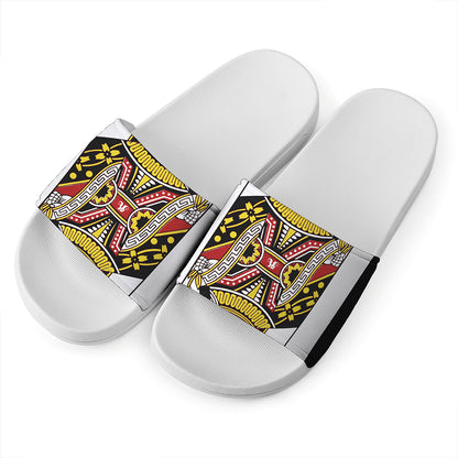 Queen Of Hearts Playing Card Print White Slide Sandals