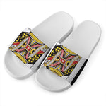 Queen Of Hearts Playing Card Print White Slide Sandals