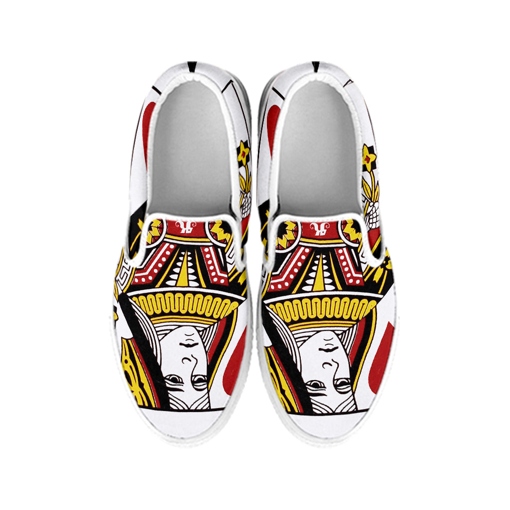 Queen Of Hearts Playing Card Print White Slip On Shoes