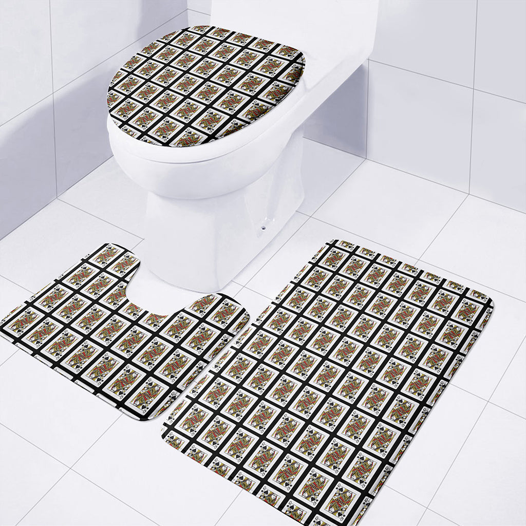 Queen Of Spades Playing Card Pattern Print 3 Piece Bath Mat Set