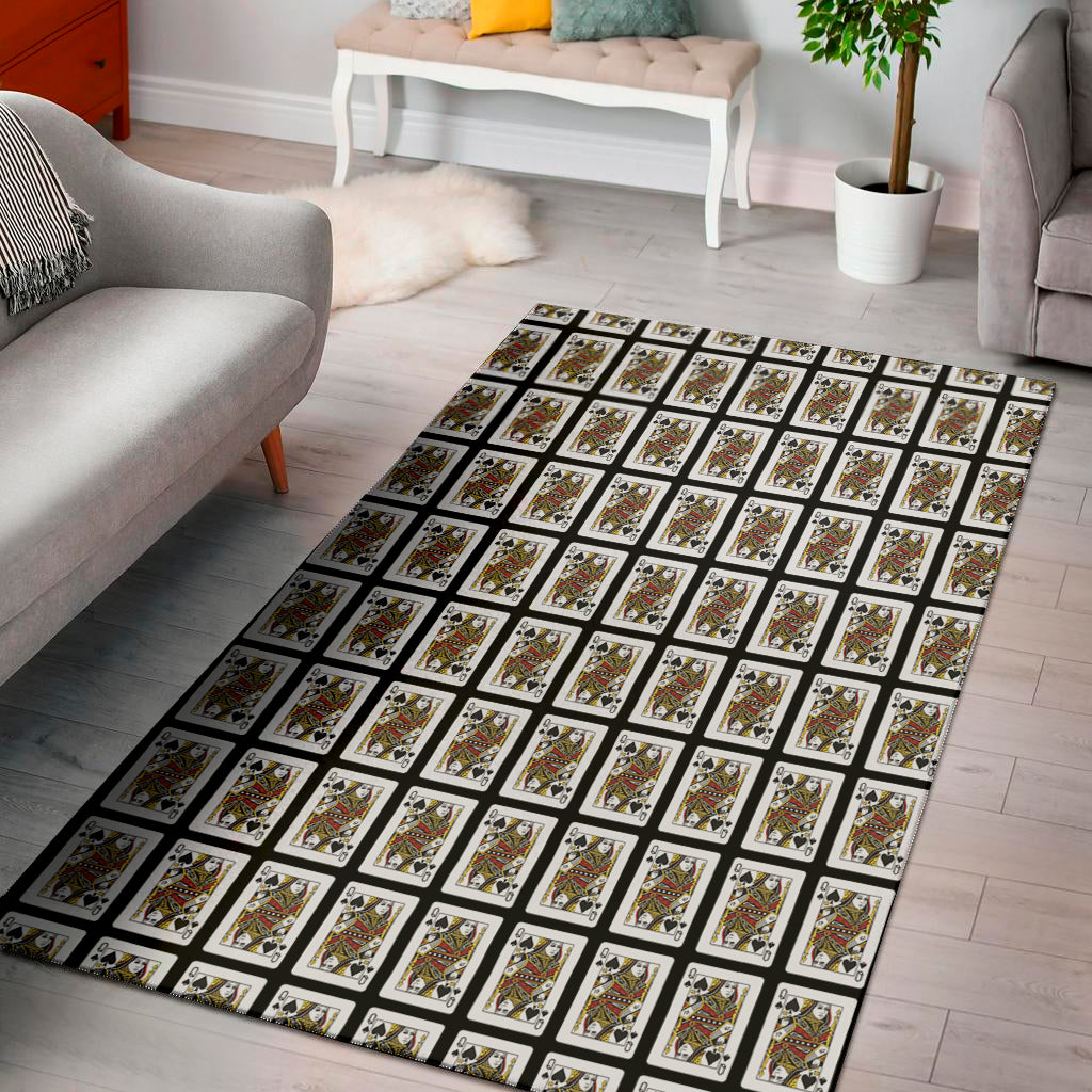 Queen Of Spades Playing Card Pattern Print Area Rug