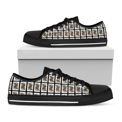 Queen Of Spades Playing Card Pattern Print Black Low Top Shoes