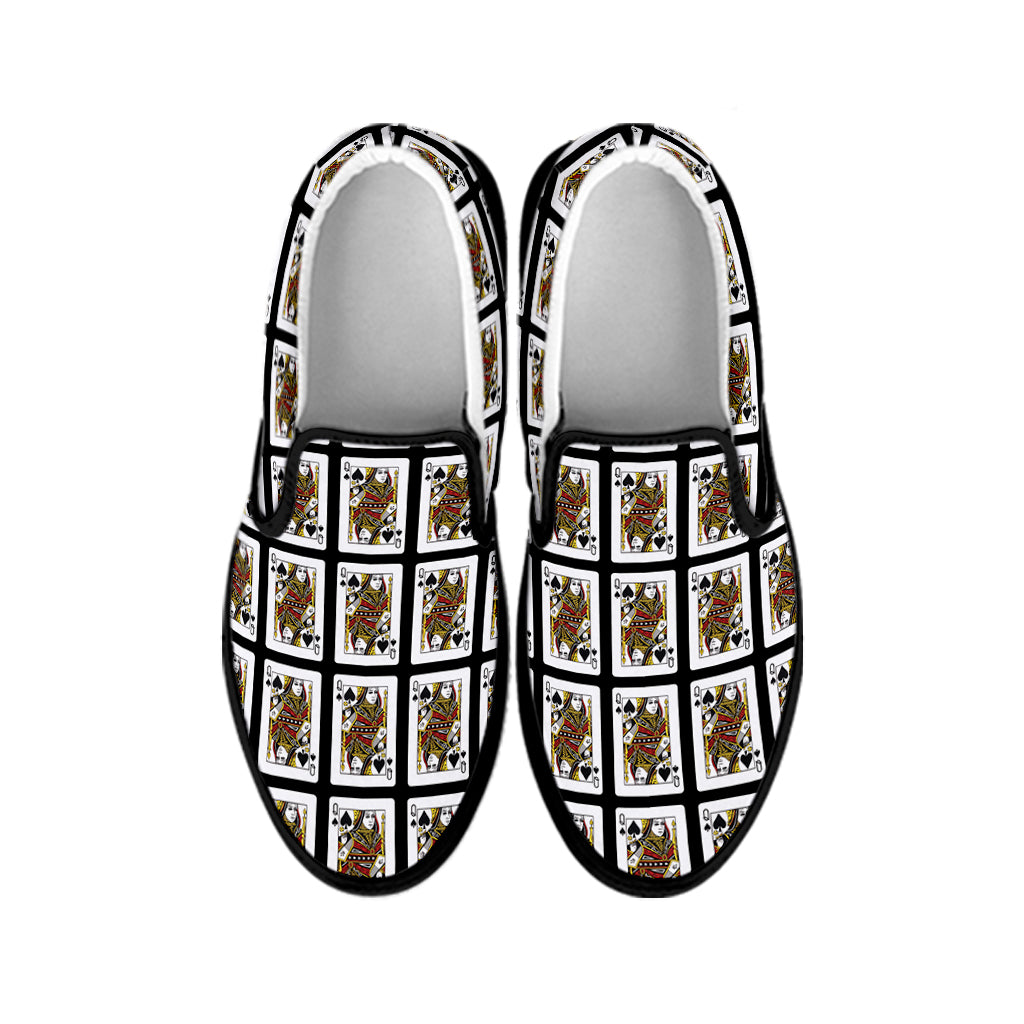 Queen Of Spades Playing Card Pattern Print Black Slip On Shoes