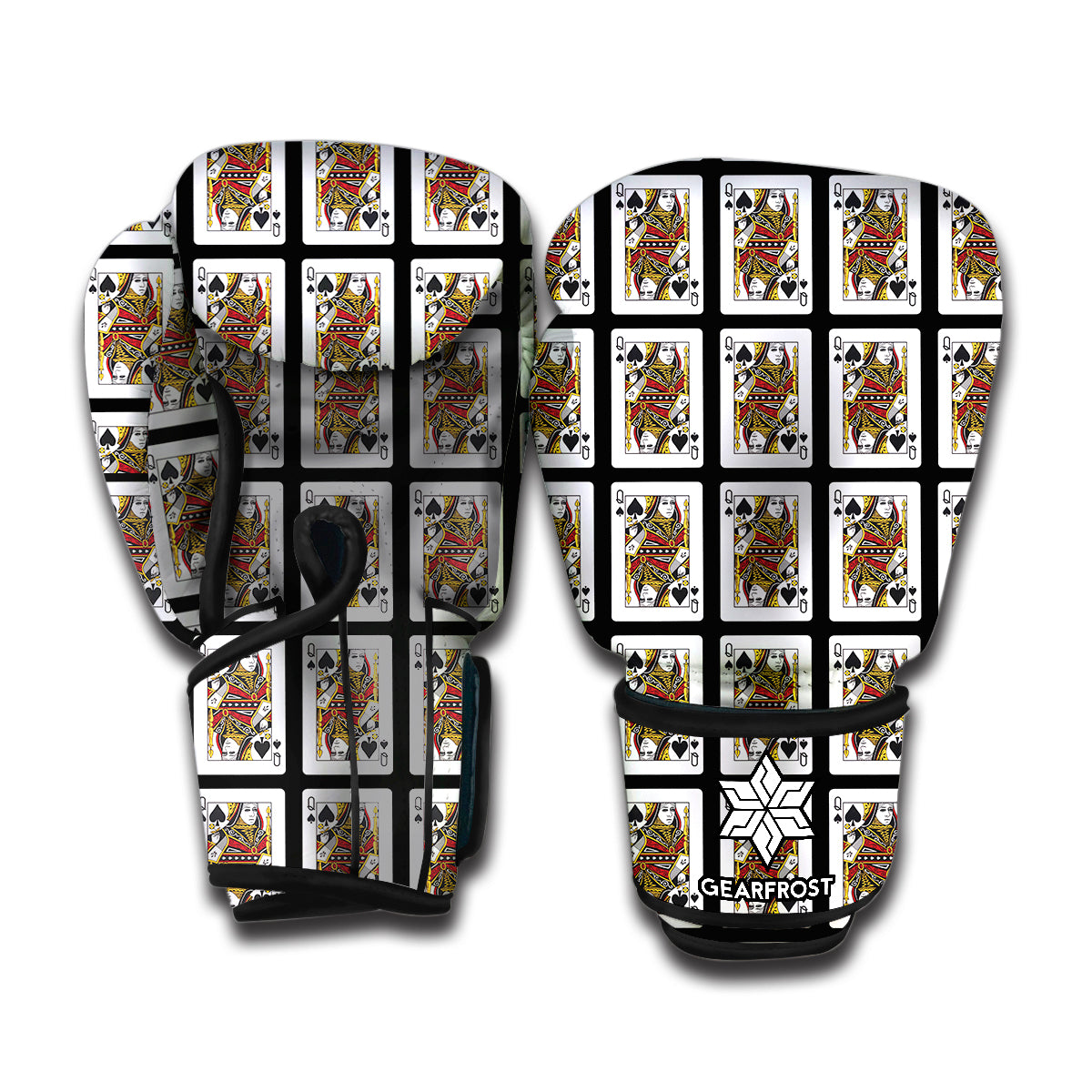 Queen Of Spades Playing Card Pattern Print Boxing Gloves