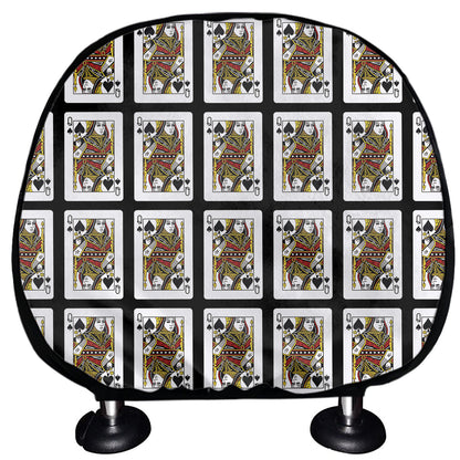 Queen Of Spades Playing Card Pattern Print Car Headrest Covers