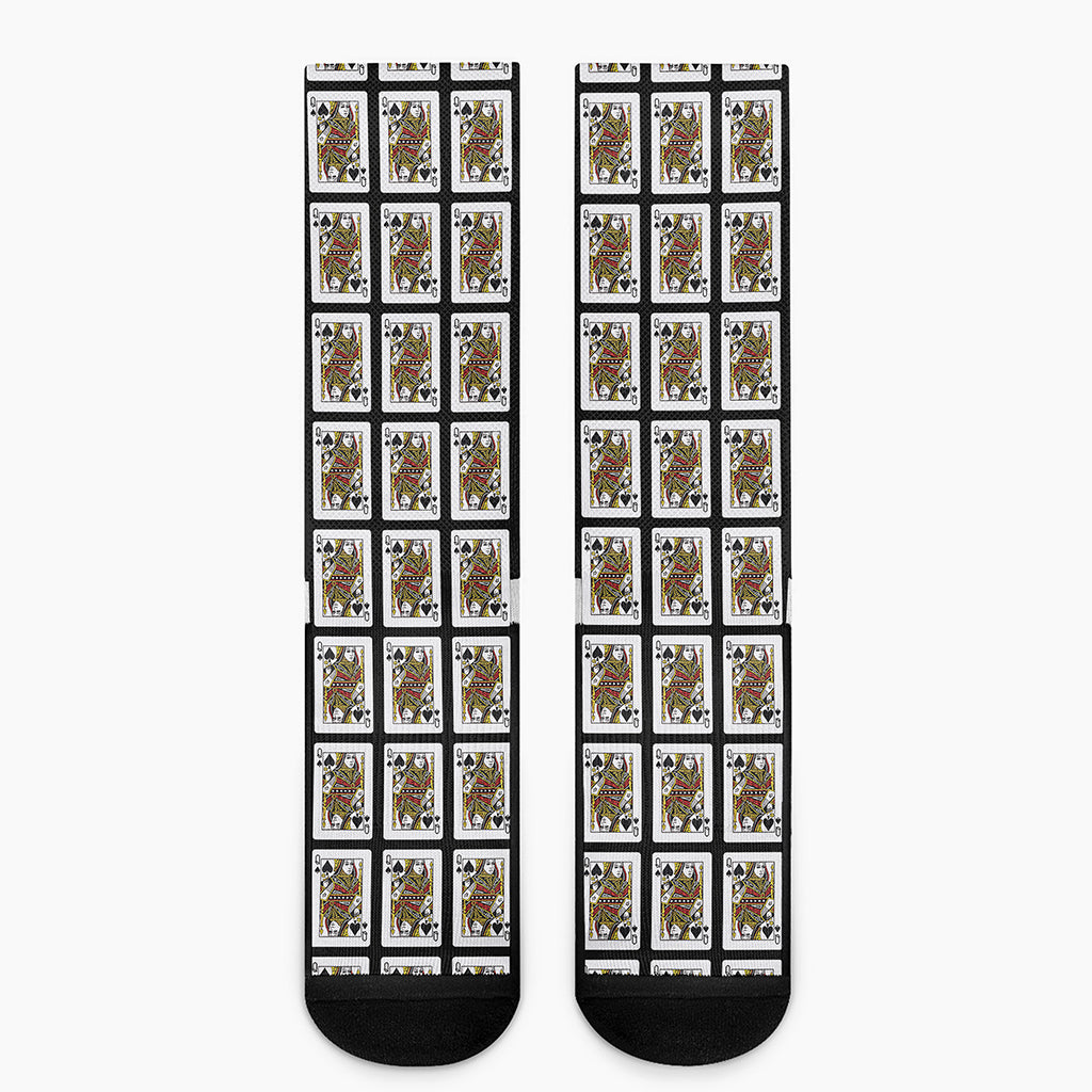 Queen Of Spades Playing Card Pattern Print Crew Socks