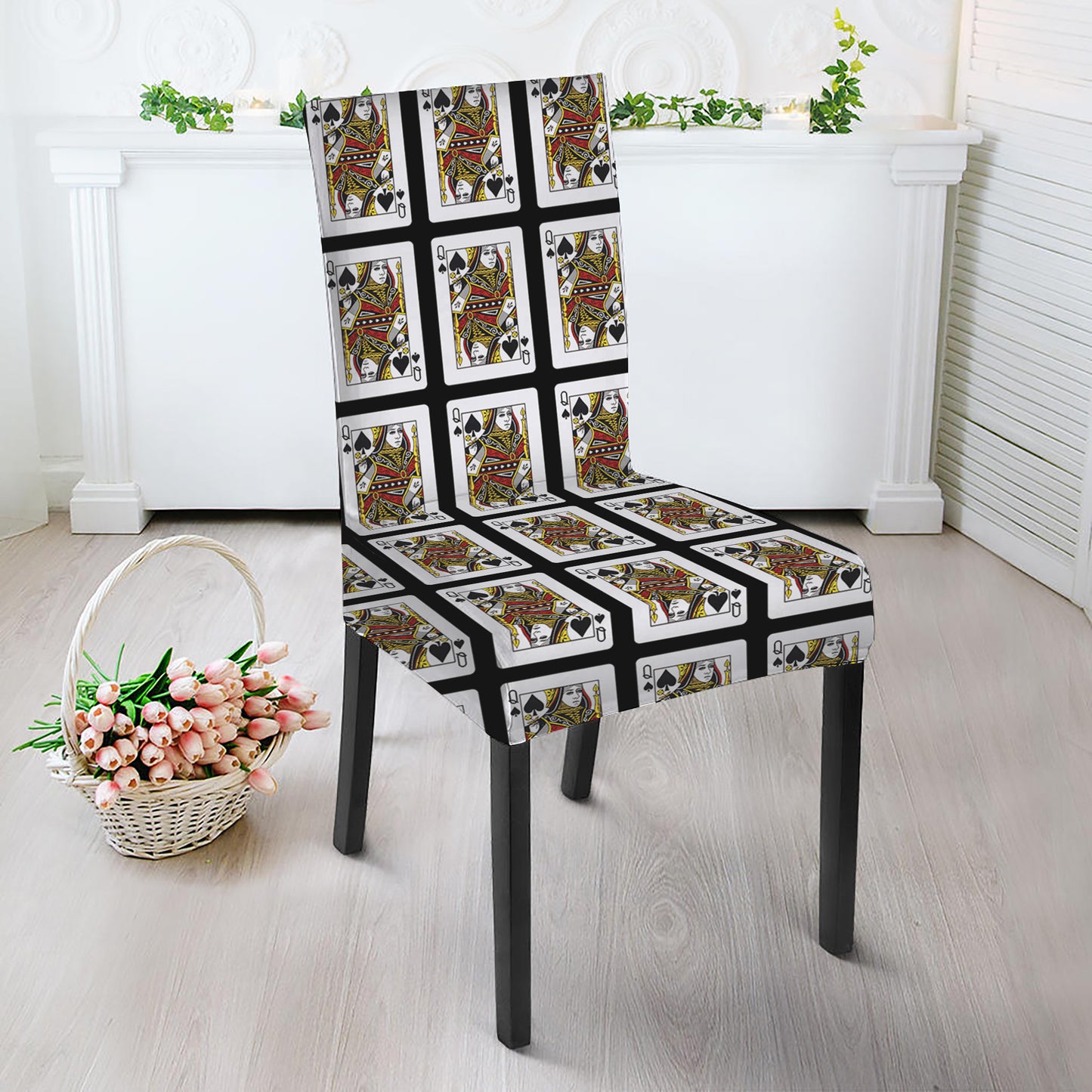 Queen Of Spades Playing Card Pattern Print Dining Chair Slipcover