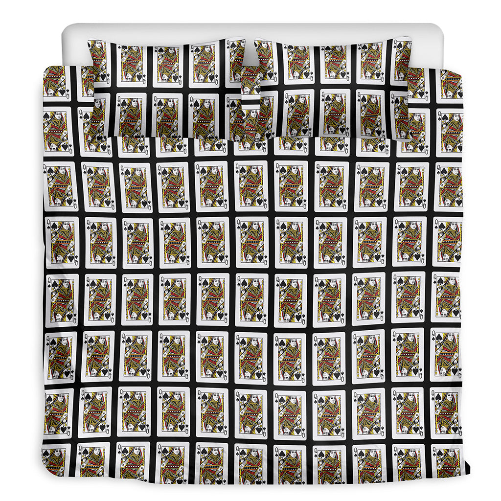 Queen Of Spades Playing Card Pattern Print Duvet Cover Bedding Set