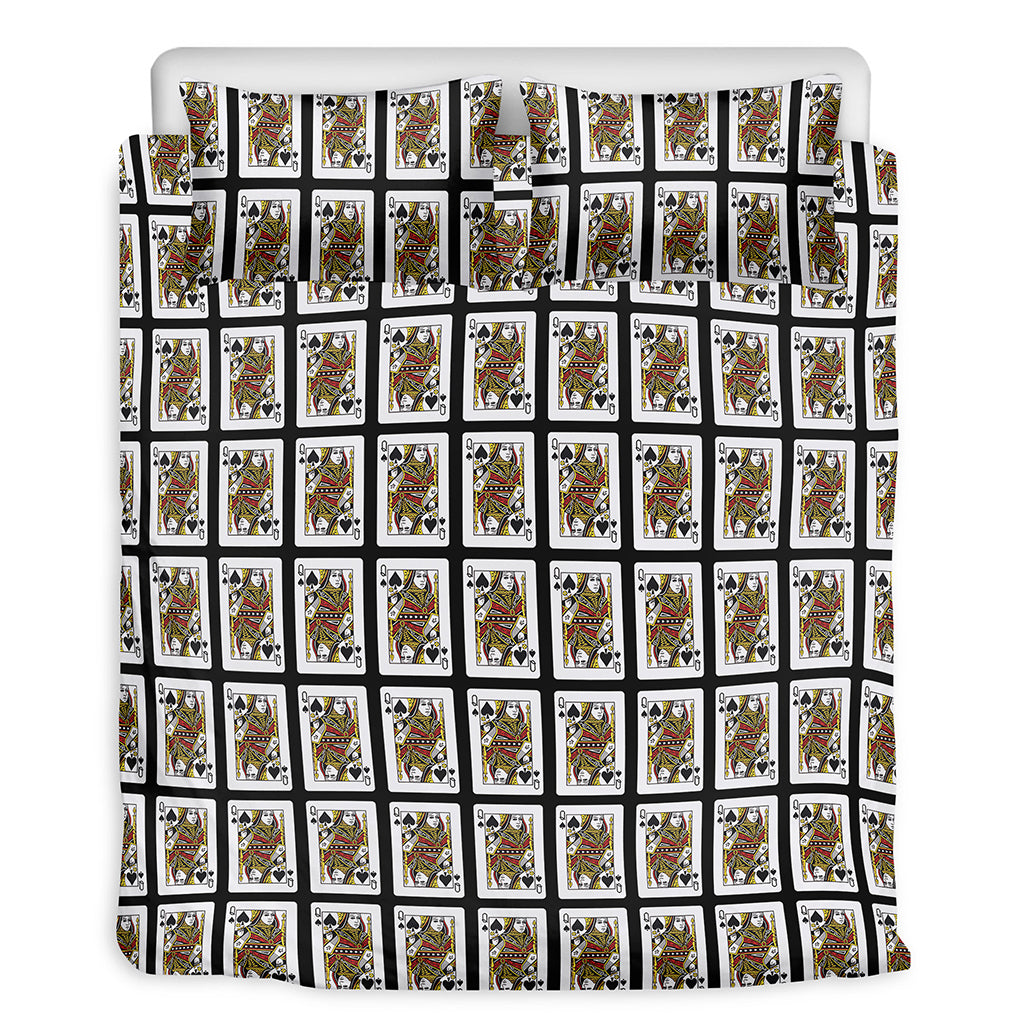 Queen Of Spades Playing Card Pattern Print Duvet Cover Bedding Set