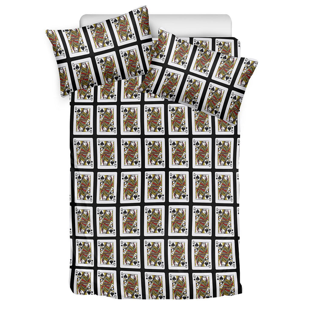Queen Of Spades Playing Card Pattern Print Duvet Cover Bedding Set