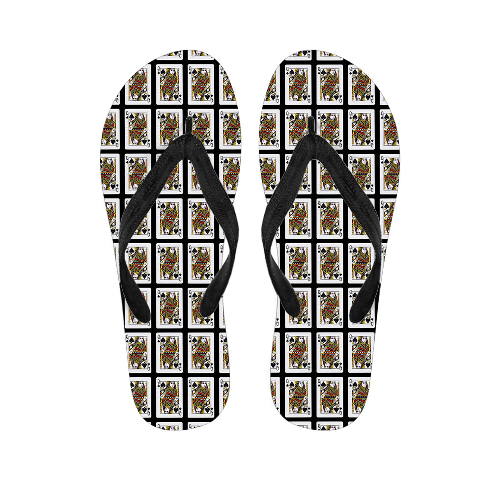 Queen Of Spades Playing Card Pattern Print Flip Flops