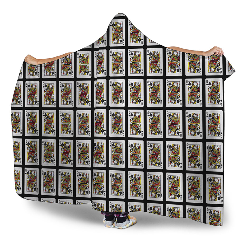 Queen Of Spades Playing Card Pattern Print Hooded Blanket
