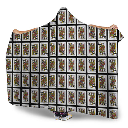 Queen Of Spades Playing Card Pattern Print Hooded Blanket