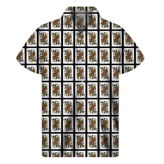 Queen Of Spades Playing Card Pattern Print Men's Short Sleeve Shirt