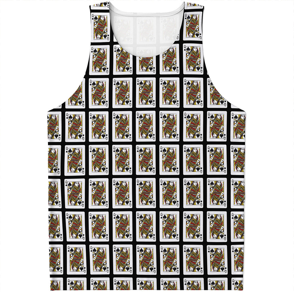 Queen Of Spades Playing Card Pattern Print Men's Tank Top