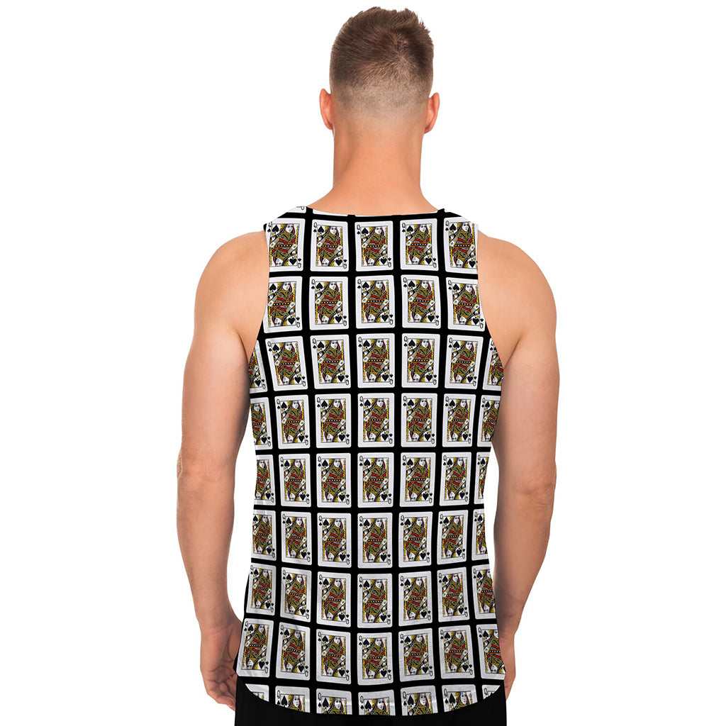 Queen Of Spades Playing Card Pattern Print Men's Tank Top