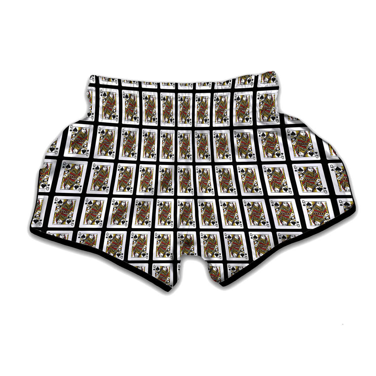 Queen Of Spades Playing Card Pattern Print Muay Thai Boxing Shorts