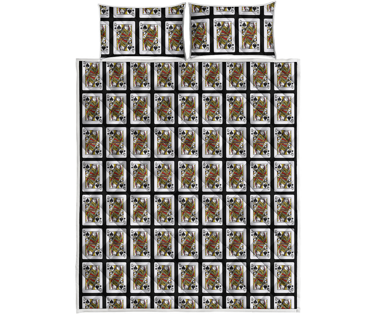 Queen Of Spades Playing Card Pattern Print Quilt Bed Set