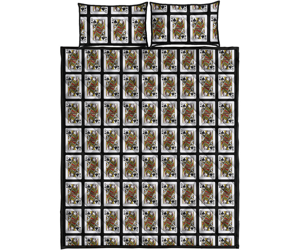 Queen Of Spades Playing Card Pattern Print Quilt Bed Set