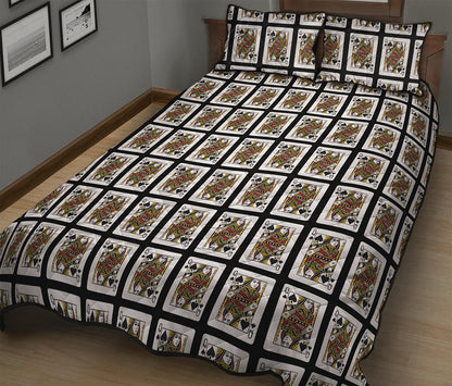 Queen Of Spades Playing Card Pattern Print Quilt Bed Set