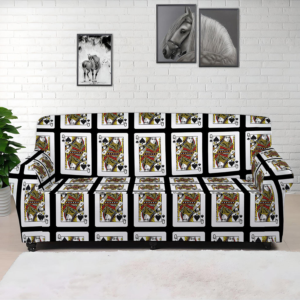 Queen Of Spades Playing Card Pattern Print Sofa Cover