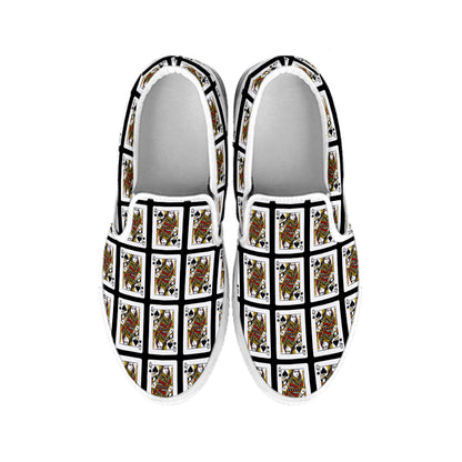 Queen Of Spades Playing Card Pattern Print White Slip On Shoes