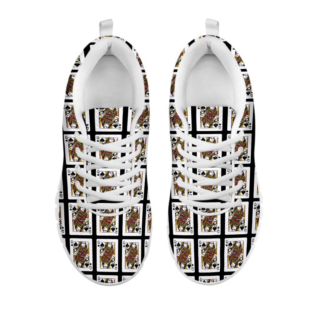 Queen Of Spades Playing Card Pattern Print White Sneakers
