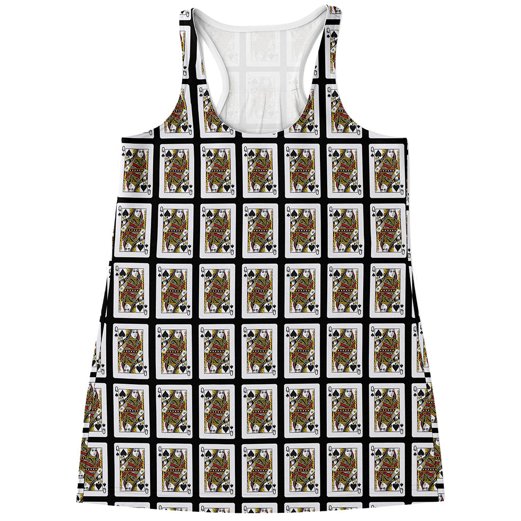 Queen Of Spades Playing Card Pattern Print Women's Racerback Tank Top
