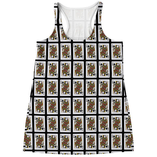 Queen Of Spades Playing Card Pattern Print Women's Racerback Tank Top