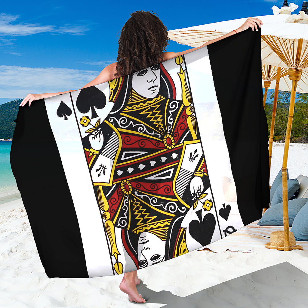 Queen Of Spades Playing Card Print Beach Sarong Wrap