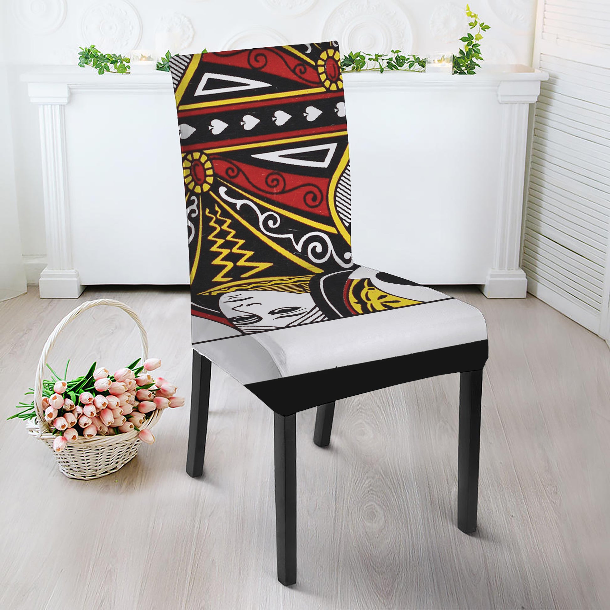 Queen Of Spades Playing Card Print Dining Chair Slipcover