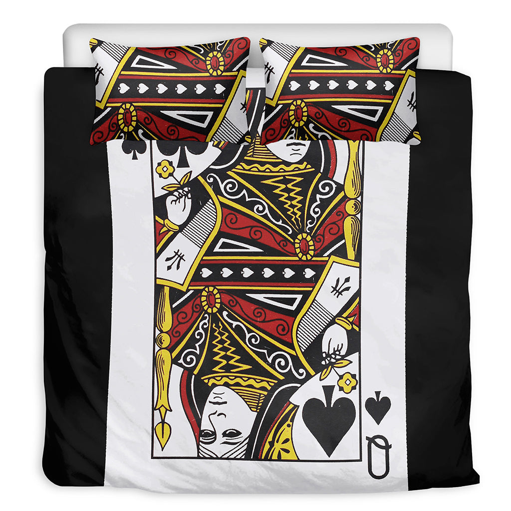 Queen Of Spades Playing Card Print Duvet Cover Bedding Set