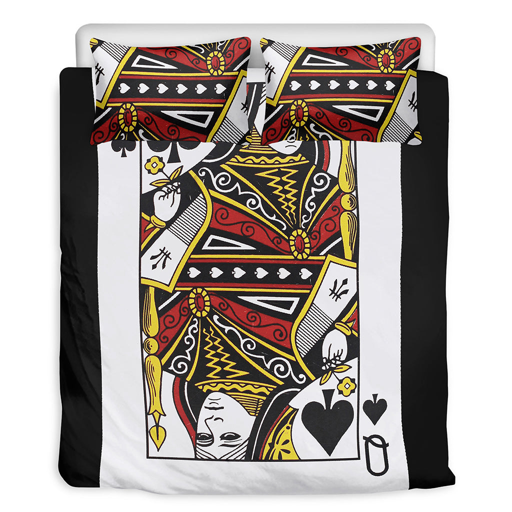 Queen Of Spades Playing Card Print Duvet Cover Bedding Set